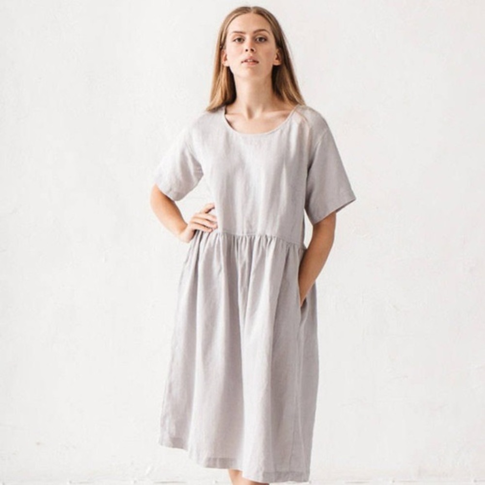 COPY - Linenfox Anna Dress in tan cream color